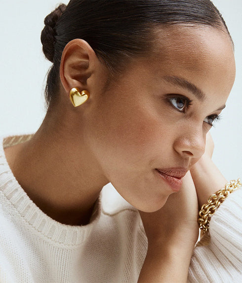 The Puffy Heart Gold Stud Earrings